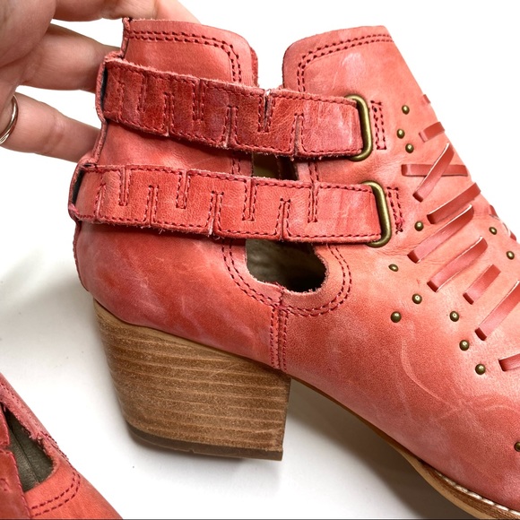 Caterpillar Cheyenne Leather Ankle Strap Western Booties CAT Boots Paprika Red 9 - Picture 8 of 15